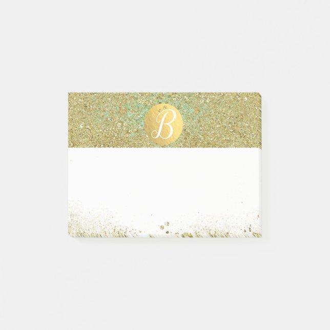 Gold Glitzer und Aquamarines Aqua Glam Custom Mono Post-it Klebezettel (Vorderseite)