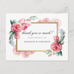 Gold Glitzer und Aquarell-Blume Danke Postkarte