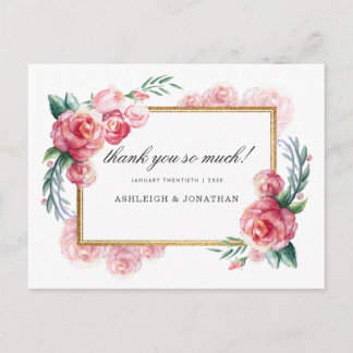 Gold Glitzer und Aquarell-Blume | Danke Postkarte