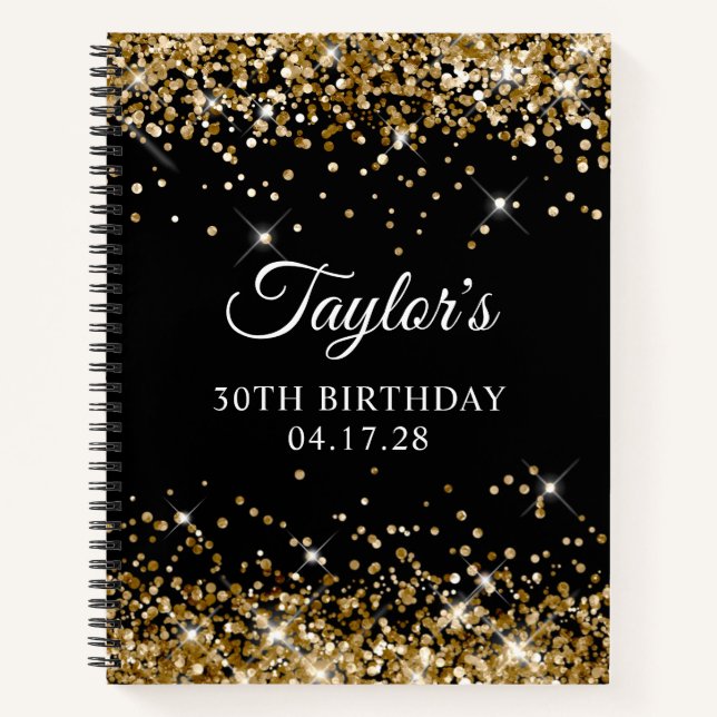 Gold Glitzer und Black 30. Geburtstag Notizbuch (Vorderseite)