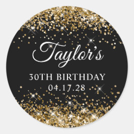 Gold Glitzer und Black 30. Geburtstag Runder Aufkleber