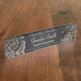 Gold Glitzer und Black Glam Rose Namensplakette