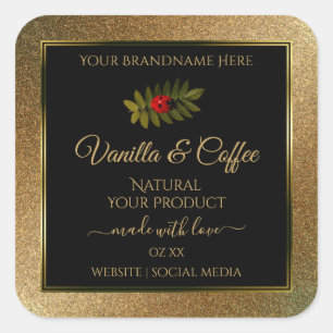 Gold Glitzer und Black Product Labels Niedliche La Quadratischer Aufkleber