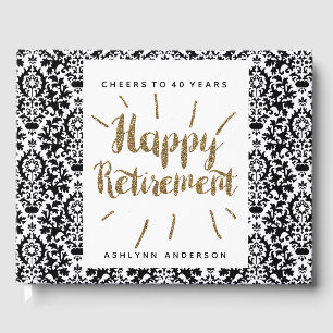 Gold Glitzer und Damask Happy Retirement Gästebuch