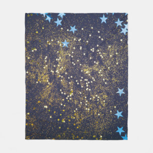 Gold Glitzer und glitzernde blaue Sterne auf schwa Fleecedecke