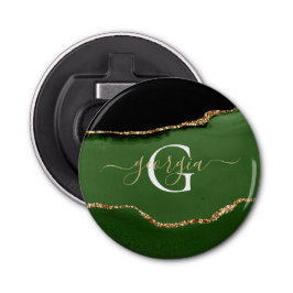 Gold-Glitzer und Green-Agate-Monogramm Flaschenöffner