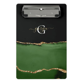 Gold-Glitzer und Green-Agate-Monogramm Mini Klemmbrett