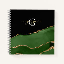 Gold-Glitzer und Green-Agate-Monogramm Notizbuch
