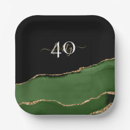 Gold-Glitzer und Green-Agate-Monogramm Pappteller