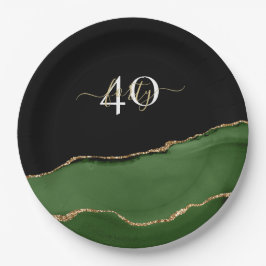 Gold-Glitzer und Green-Agate-Monogramm Pappteller