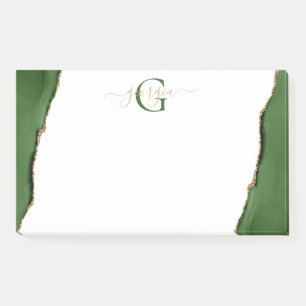 Gold-Glitzer und Green-Agate-Monogramm Post-it Klebezettel