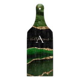 Gold-Glitzer und Green-Agate-Monogramm Schneidebrett