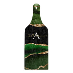 Gold-Glitzer und Green-Agate-Monogramm Schneidebrett