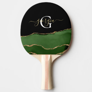 Gold-Glitzer und Green-Agate-Monogramm Tischtennis Schläger