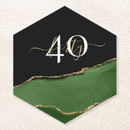 Gold-Glitzer und Green-Agate-Monogramm Untersetzer