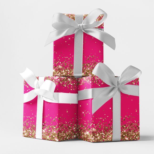 Gold Glitzer und Hot Pink Geschenkpapier Set (Gold Glitter and Hot Pink Wrapping Paper Sheets)