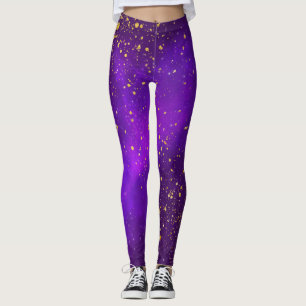 Gold Glitzer und Lila Galaxien-Leggings Leggings
