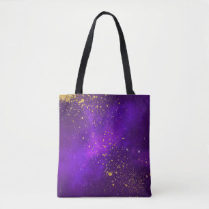 Gold Glitzer und Lila Galaxy Tote Tasche