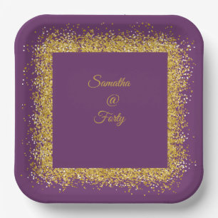 Gold Glitzer und lila Papierplatte zum 40. Geburts Pappteller