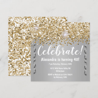 Gold Glitzer und Metallic Silber 40. Geburtstag Einladung