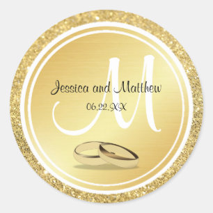 Gold-Glitzer- und Metallic-Wedding-Monogram-Sticke Runder Aufkleber