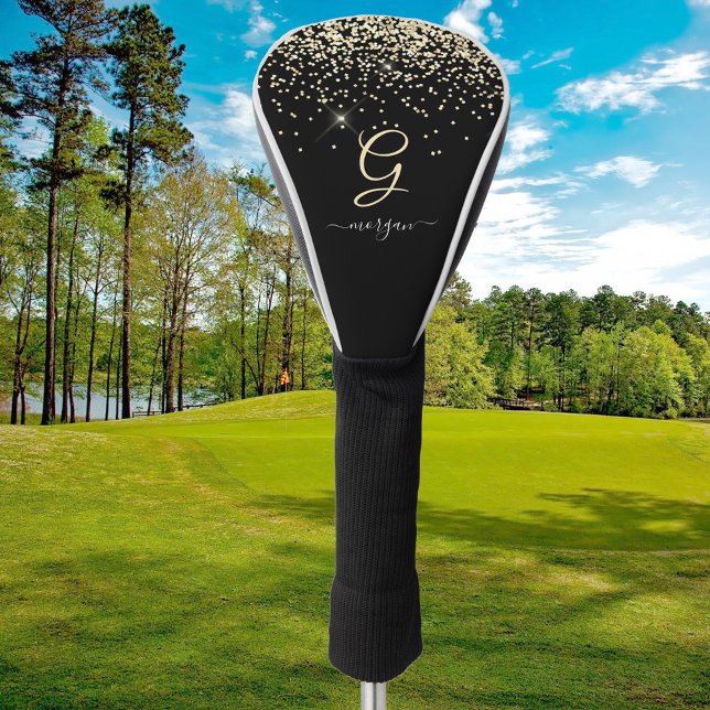 Gold-Glitzer und Monogram-weiße Skriptbezeichnung  Golf Headcover (Von Creator hochgeladen)