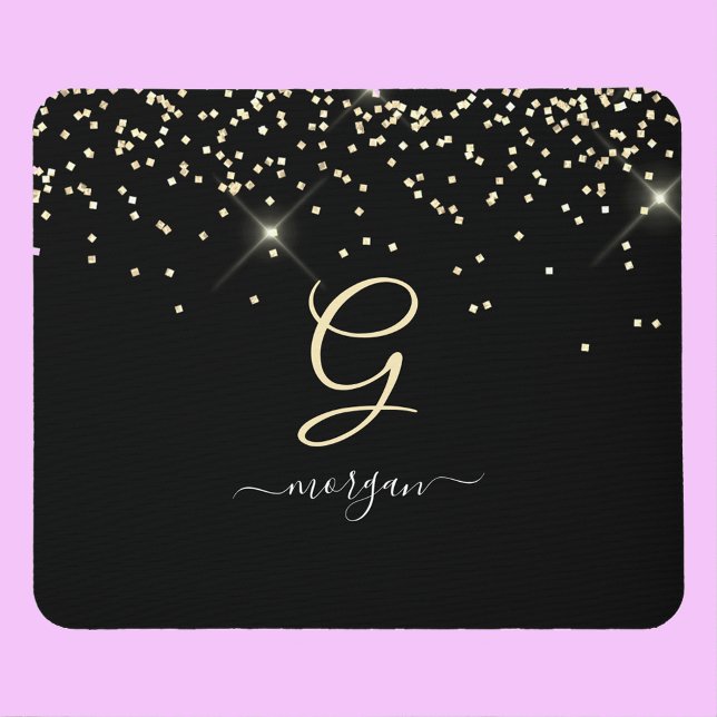 Gold-Glitzer und Monogram-weiße Skriptbezeichnung  Mousepad (Von Creator hochgeladen)