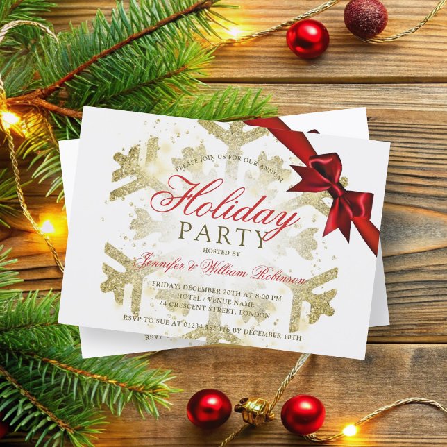 Gold Glitzer und Multiband | Weihnachtsfeier Einladung (Gold Glitter & Ribbon | Xmas Holiday Party Invitation)