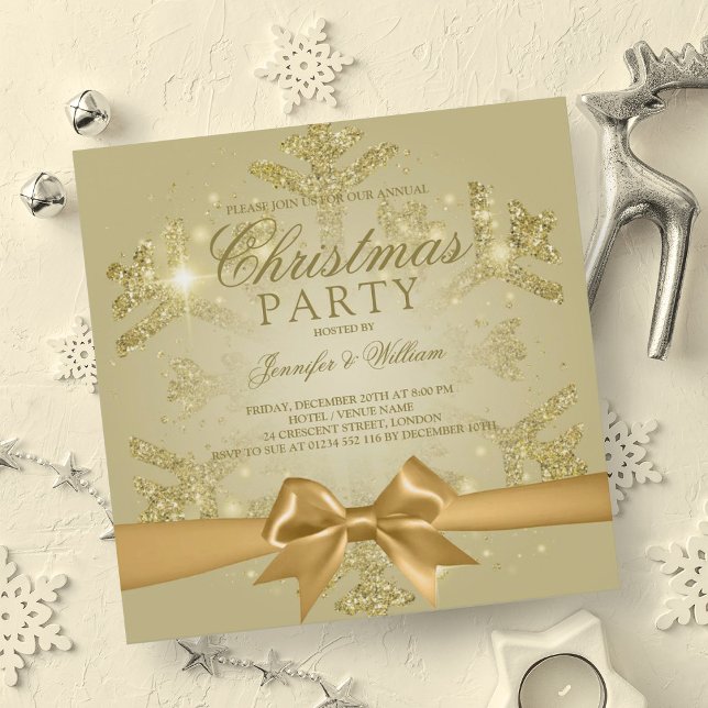 Gold Glitzer und Multiband | Weihnachtsfeier Einladung (Gold Glitter & Ribbon | Xmas Holiday Party Invitation)