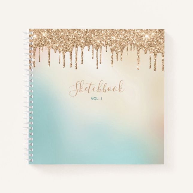 Gold Glitzer und Pastell Blue Sketchbook Notizbuch (Vorderseite)