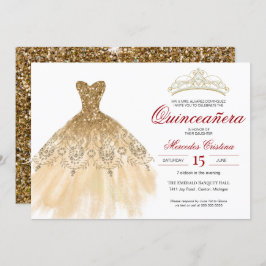 Gold Glitzer und Red Simple Elegante Quinceñera Einladung