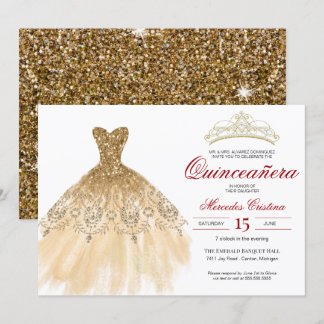 Gold Glitzer und Red Simple Elegante Quinceñera Einladung