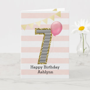 Gold Glitzer und Rosa 7. Geburtstag Karte