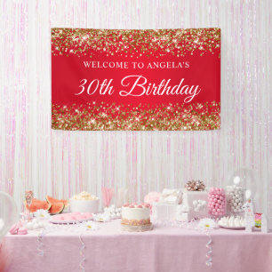 Gold Glitzer und Rot 30. Geburtstag Willkommen Banner