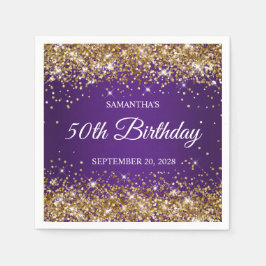 Gold Glitzer und Royal Lila 50. Geburtstag Serviette