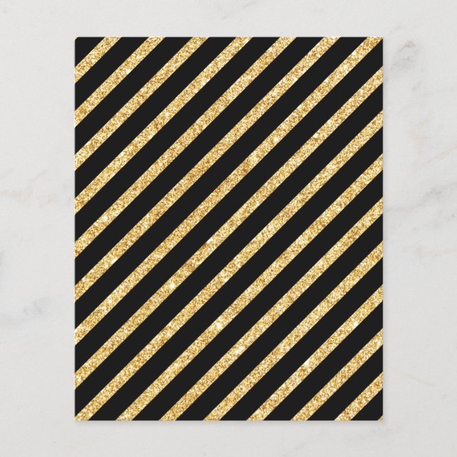 Gold-Glitzer und Schwarz-Diagonal-Streifen-Muster Flyer (Vorne)