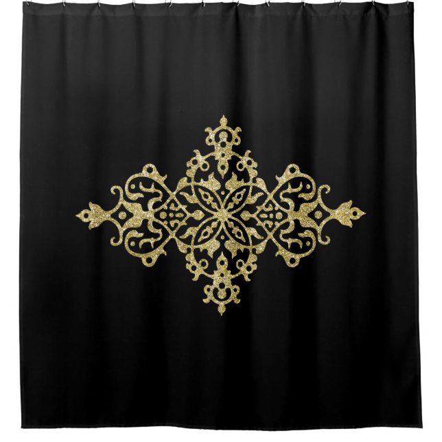 Gold Glitzer und Schwarz Duschvorhang (Vorderseite)