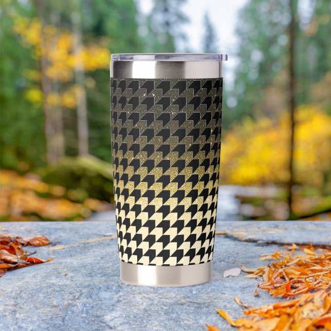 Gold-Glitzer und Schwarzes Hahnentrittmuster Thermobecher (Außenbereich)