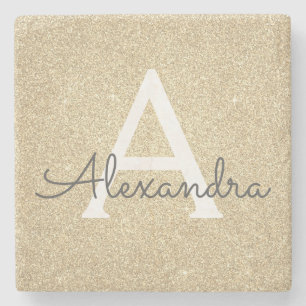 Gold-Glitzer und Sparkle-Monogramm Steinuntersetzer