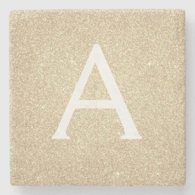Gold-Glitzer und Sparkle-Monogramm Steinuntersetzer (Vorderseite)