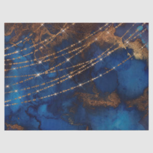 Gold Glitzer und String Lights auf Blue Decoute Seidenpapier