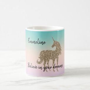 Gold Glitzer Unicorn Aqua Peach Pink Ombre Gefärbt Kaffeetasse