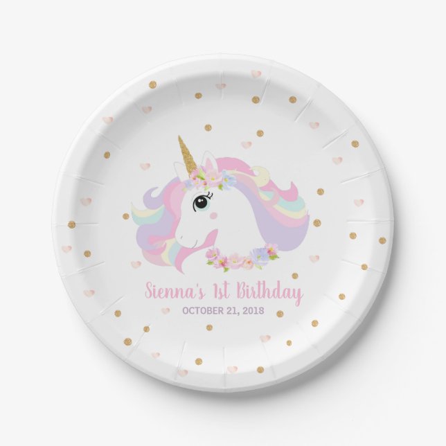 Gold Glitzer Unicorn Birthday Party Paper Teller (Vorderseite)