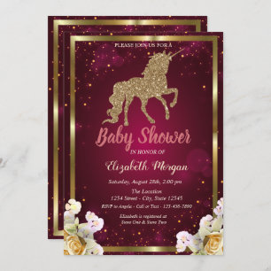 Gold Glitzer Unicorn Blumenbrunnen Kinderdusche Einladung