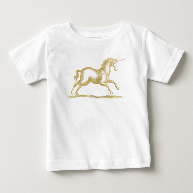 Gold Glitzer Unicorn Fantasie Baby T-shirt (Vorderseite)