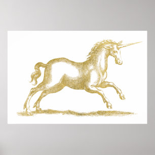 Gold Glitzer Unicorn Fantasie Poster