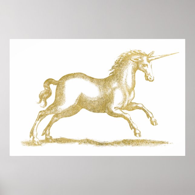 Gold Glitzer Unicorn Fantasie Poster (Vorne)