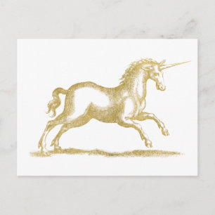 Gold Glitzer Unicorn Fantasie Postkarte