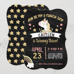 Gold Glitzer Unicorn Geburtstagsparty Chalkboard Einladung