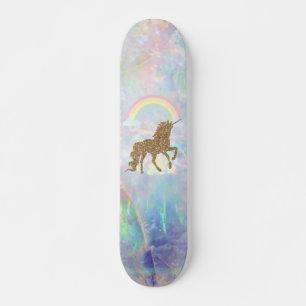 Gold Glitzer Unicorn, Regenbogenopal Skateboard